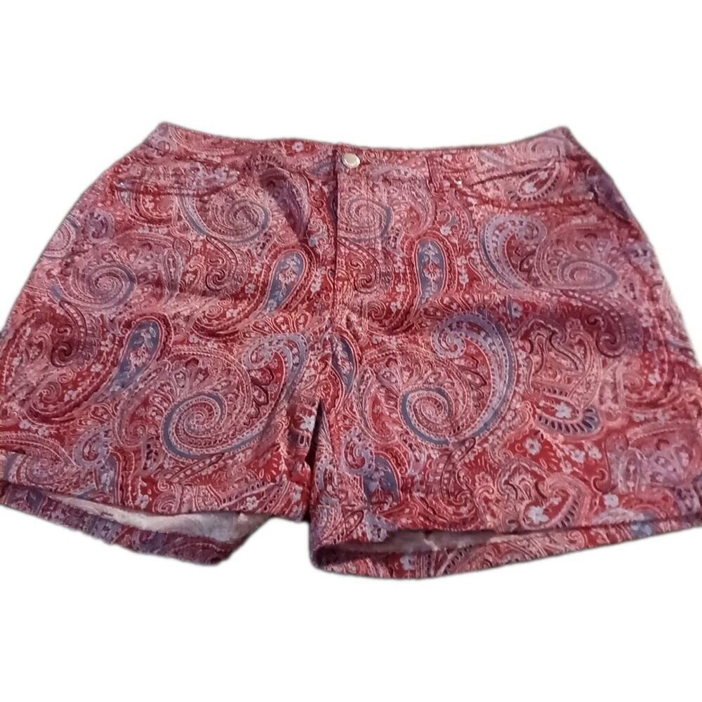 Bandolino Womens Shorts NWT Red Blue Bonfire Paisley Amy 5 Pocket Size 16 NWT